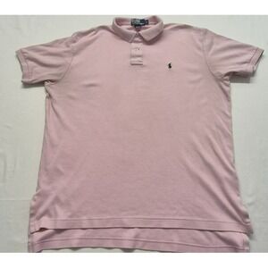 Polo Ralph Lauren ~Men's Size L~ Light Pink Polo Shirt Navy Logo 100% Cotton.